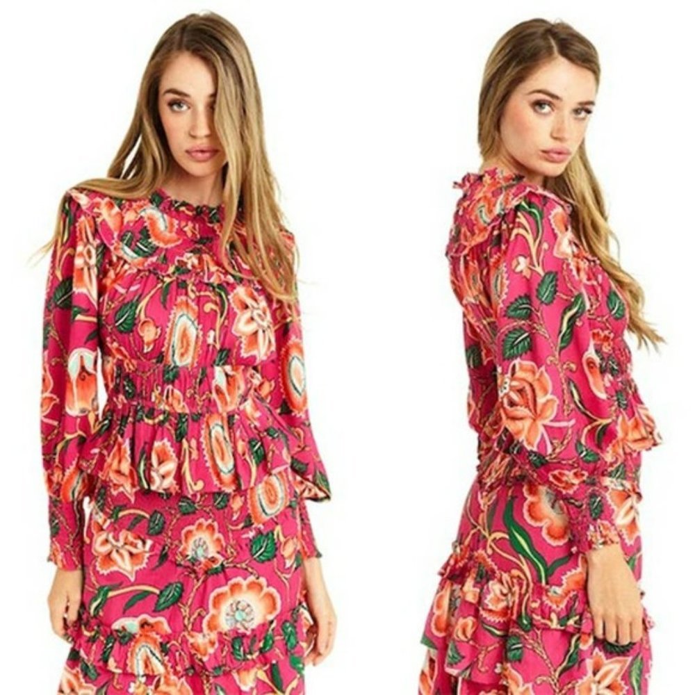 Love The Label Francesca Balloon Floral Top Women's Irena Berry Size: L NWT